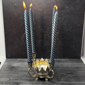Vintage Leonard?  Silver Plate Lotus Candle Holder Flower Vase Centerpiece 4 Arm